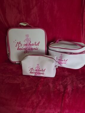 Pink "It's So Hard Being Iconic" 3 Piece Cosmetic Bag Set. NWT